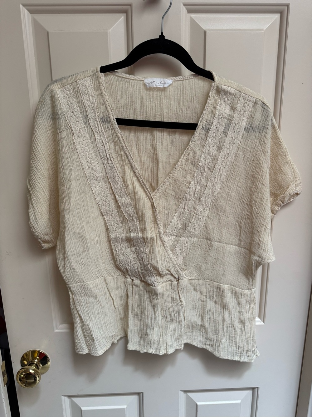 All in Favor Cream V-Neck Peplum Blouse - Picture 2 of 6